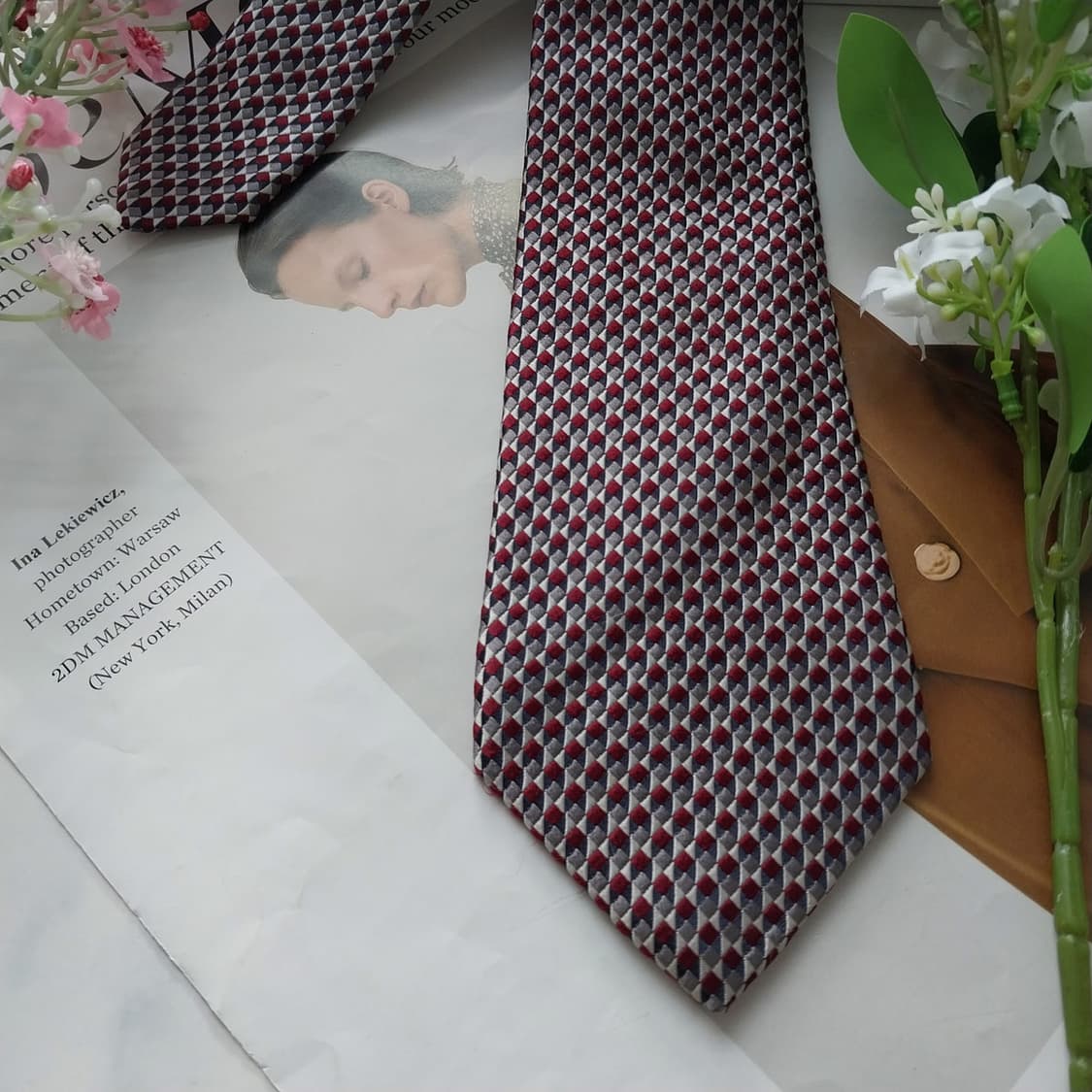 제냐 실크 레드 마이크로 지오메트릭 넥타이 8.6cm A+등급 K1660 상품이미지5