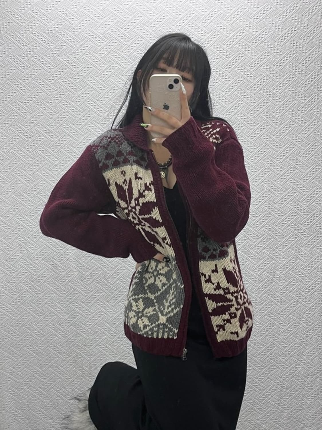 챕스 랄프로렌 코위찬 버건디 와인 니트 집업 가디건 L C08820 상품이미지1