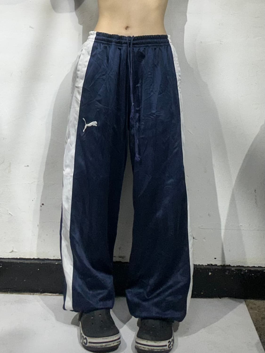 푸마 네이비 화이트 사이드 라인 와이드 팬츠 L 상품이미지2