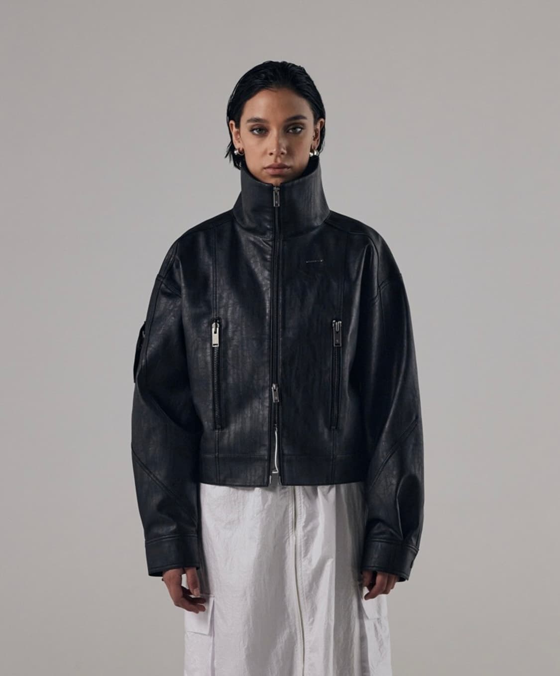 트리밍버드 하이넥 레더자켓 상품이미지2