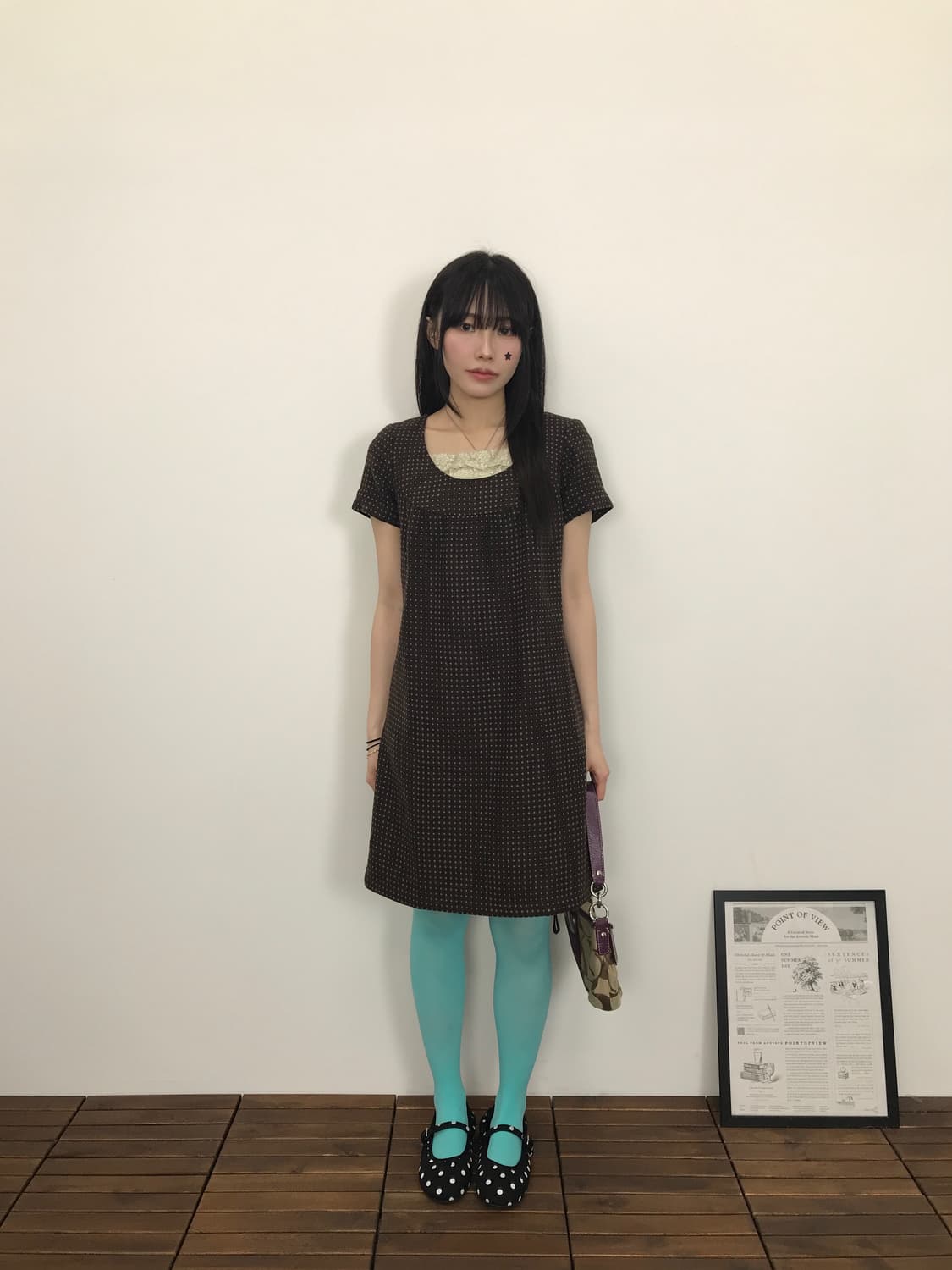 Jpn Brown Mint Polka Dot Mini Dress 상품이미지1