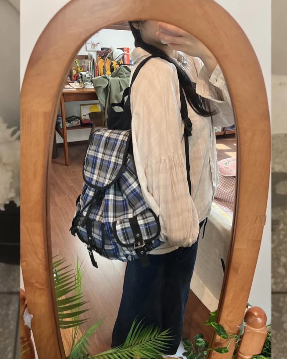 [vintage] 블루 체크 백팩 상품이미지1
