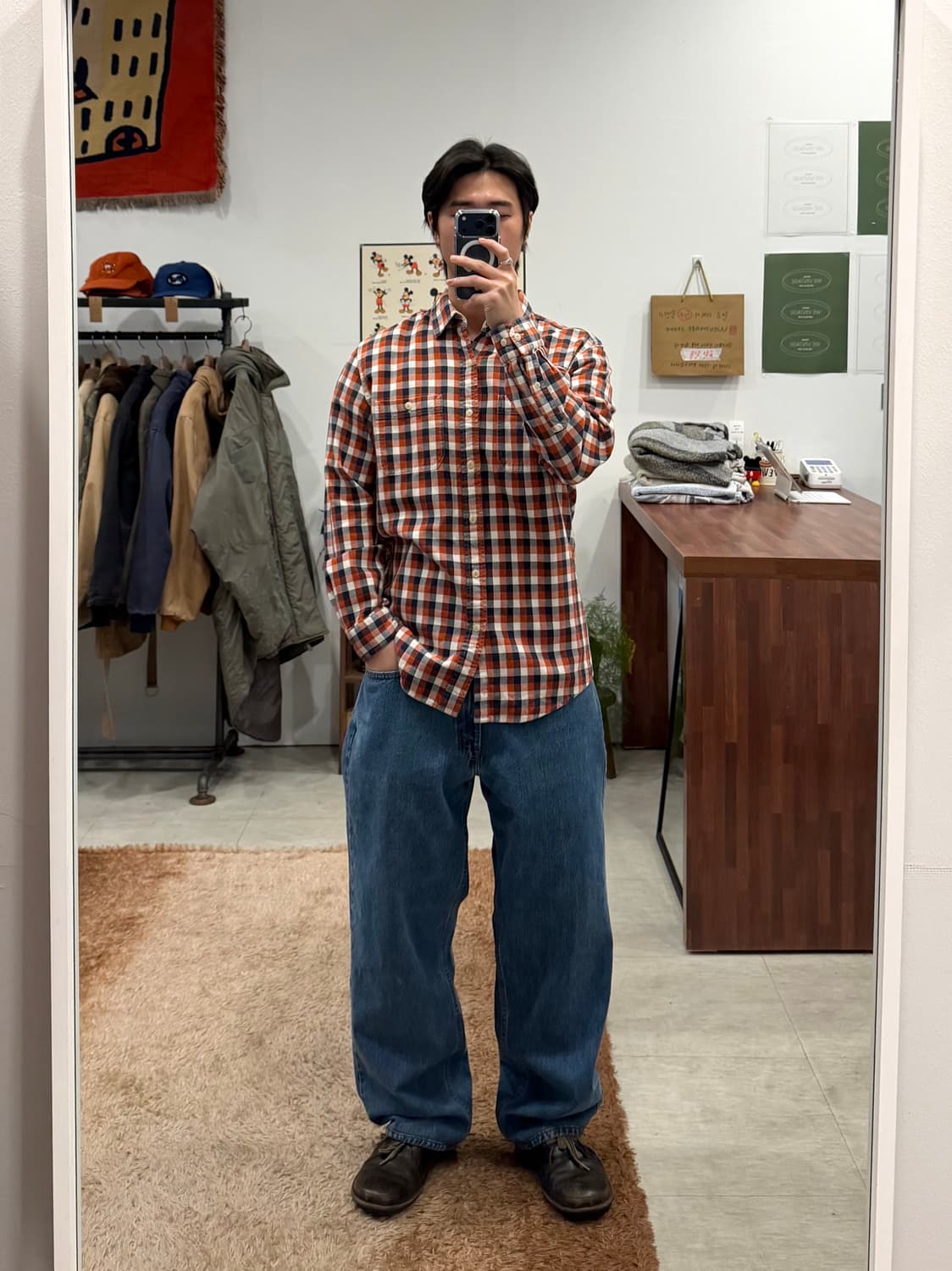 00s L.L.Bean 엘엘빈 헤링본 체크 셔츠 상품이미지2