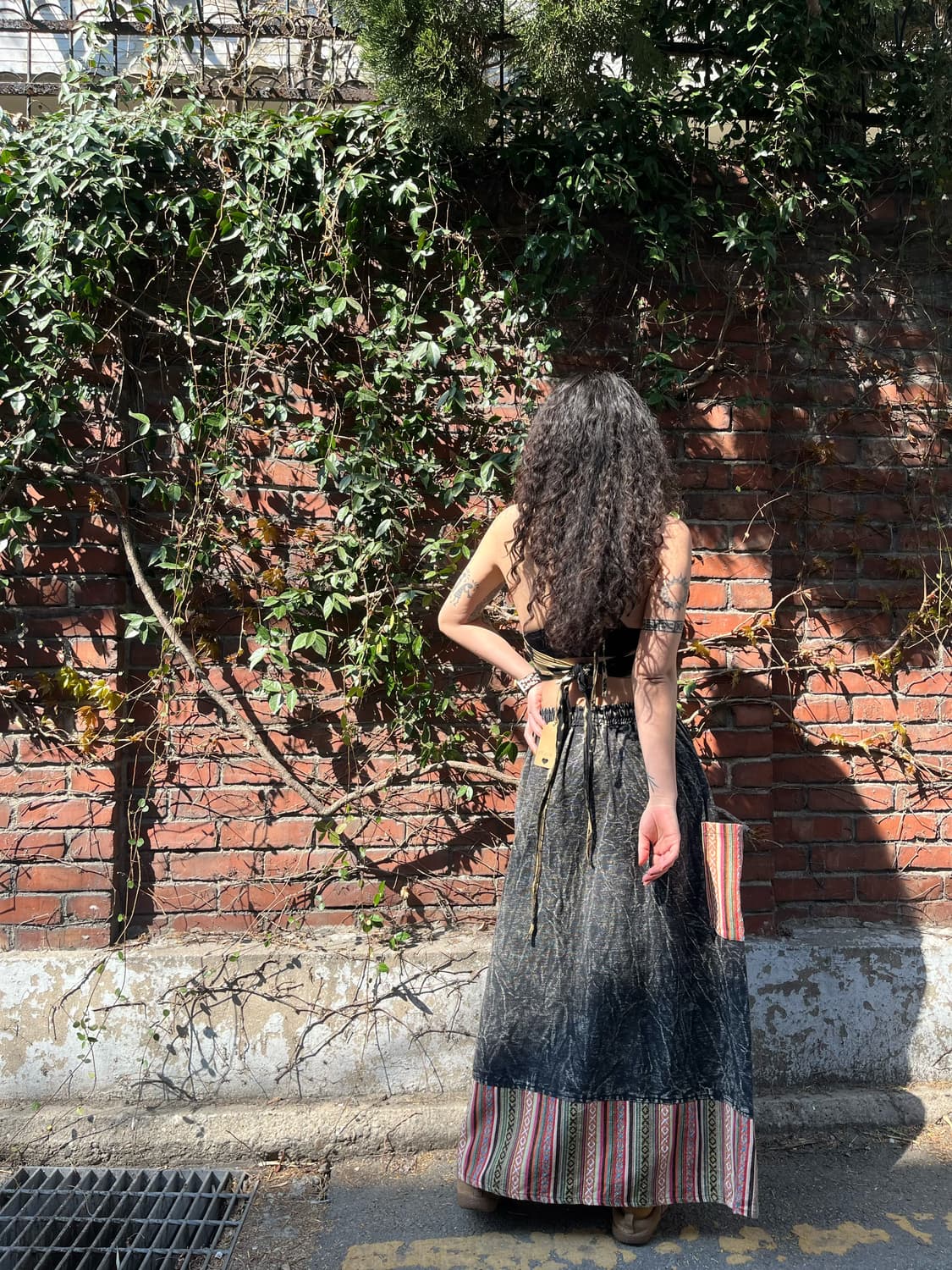 블랙 워싱 에스닉 주머니 롱스커트 상품이미지7