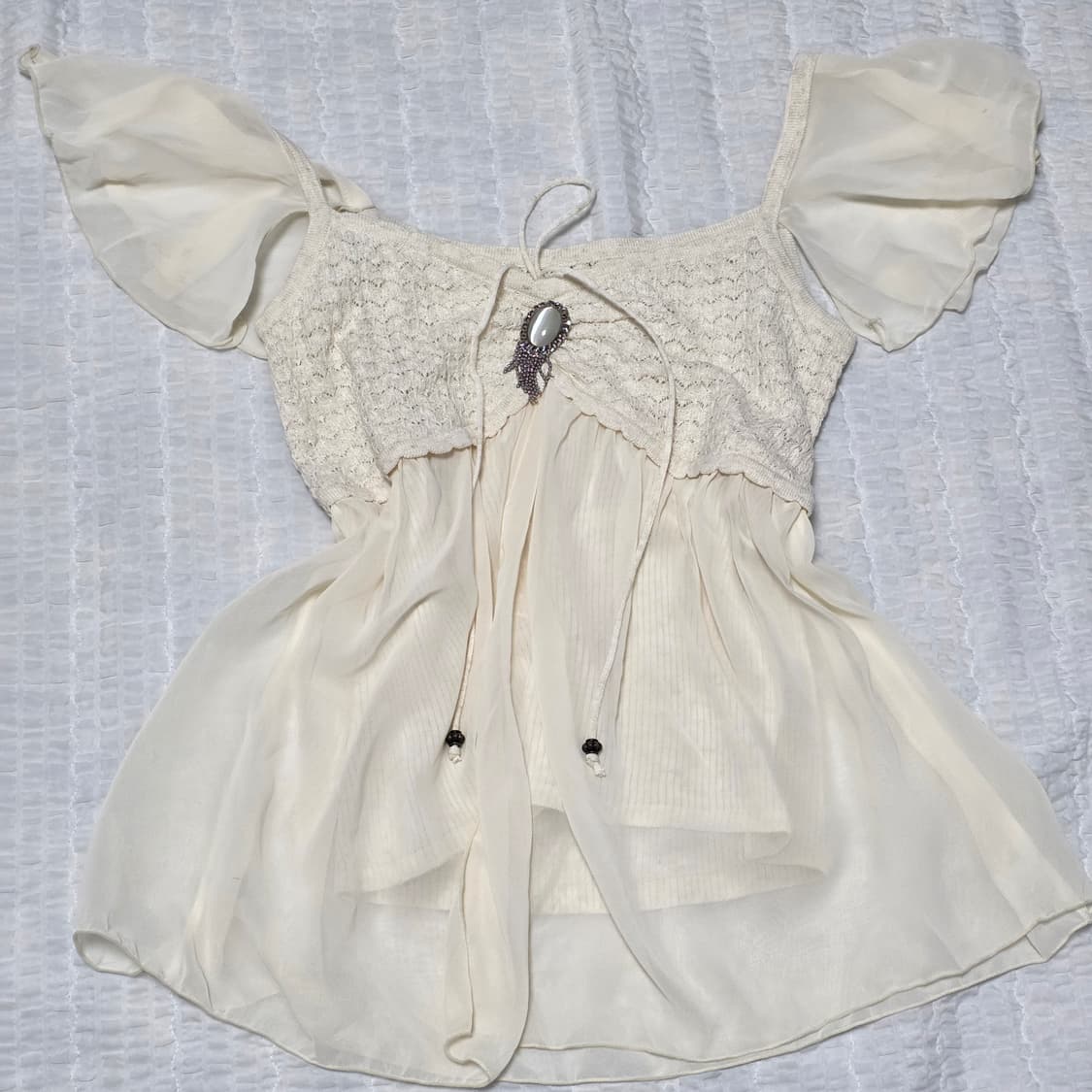 일본빈티지)라떼히메갸루 엔젤 모리걸 니트글리터 시스루 셔링 슬리브리스 상품이미지1