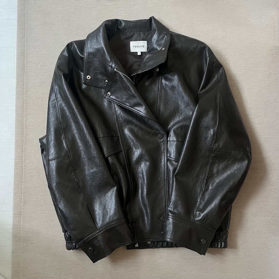 테누브 하이넥 레더 블루종 점퍼_다크 브라운 상품이미지5