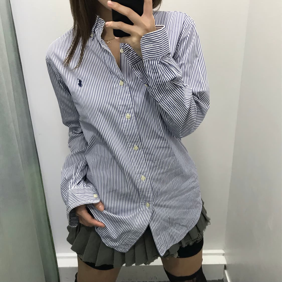 폴로 블루 화이트 스트라이프 셔츠 상품이미지1