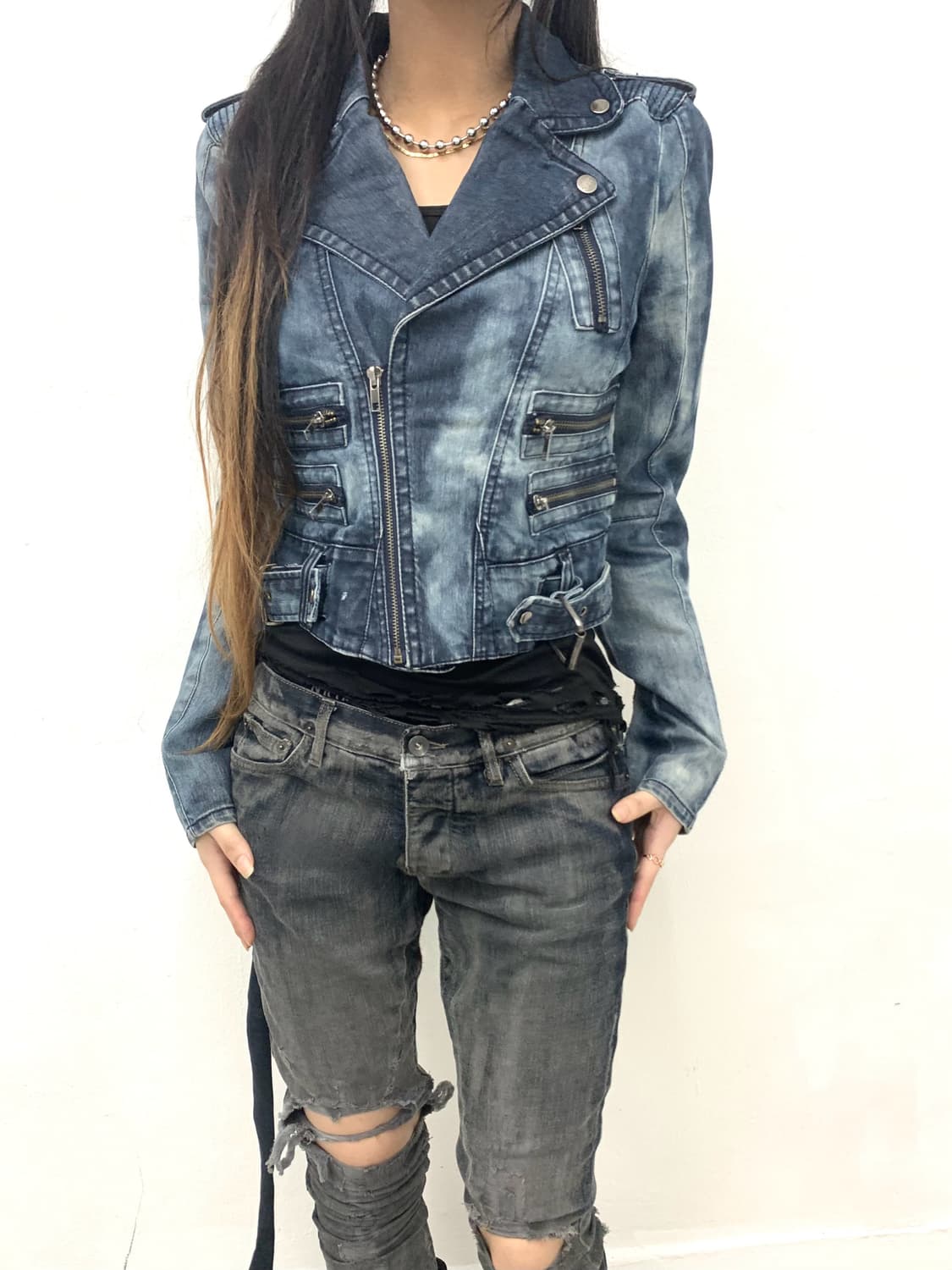 Ice bleached denim rider jacket  상품이미지1