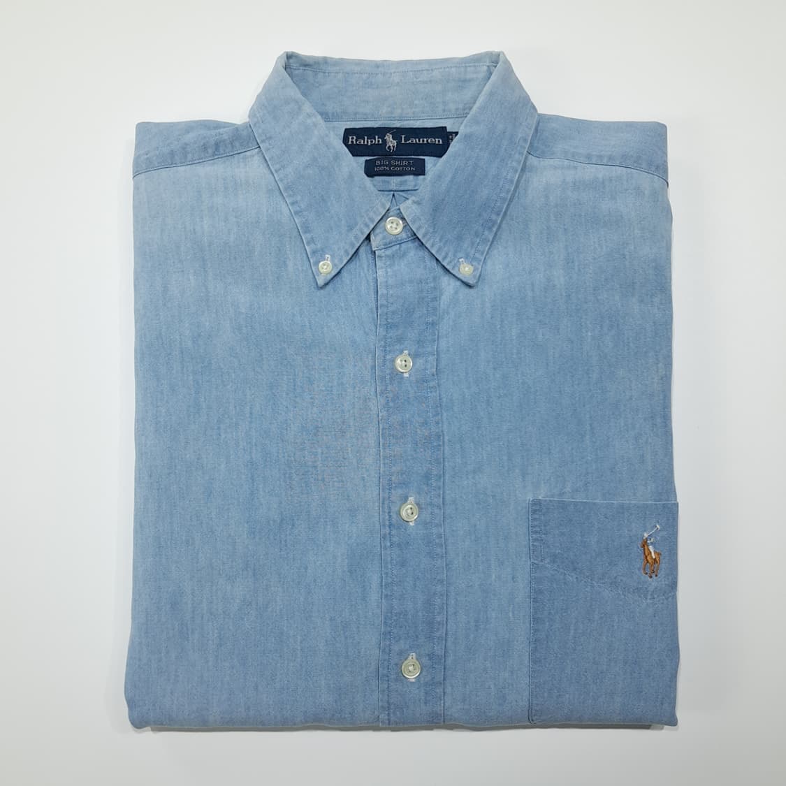CL630 L 폴로 90s 코튼 빅셔츠 라인 샴브레이 셔츠 남방 상품이미지7