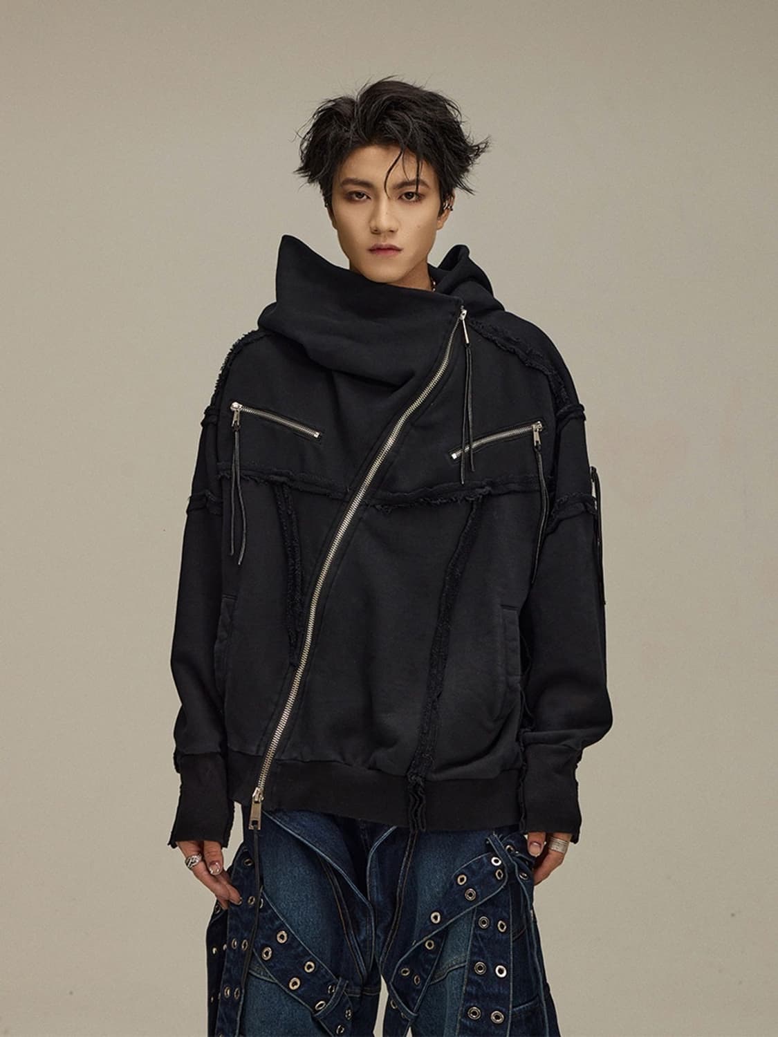 비엑세스 언발 후드집업 splicing oblique placket 상품이미지1