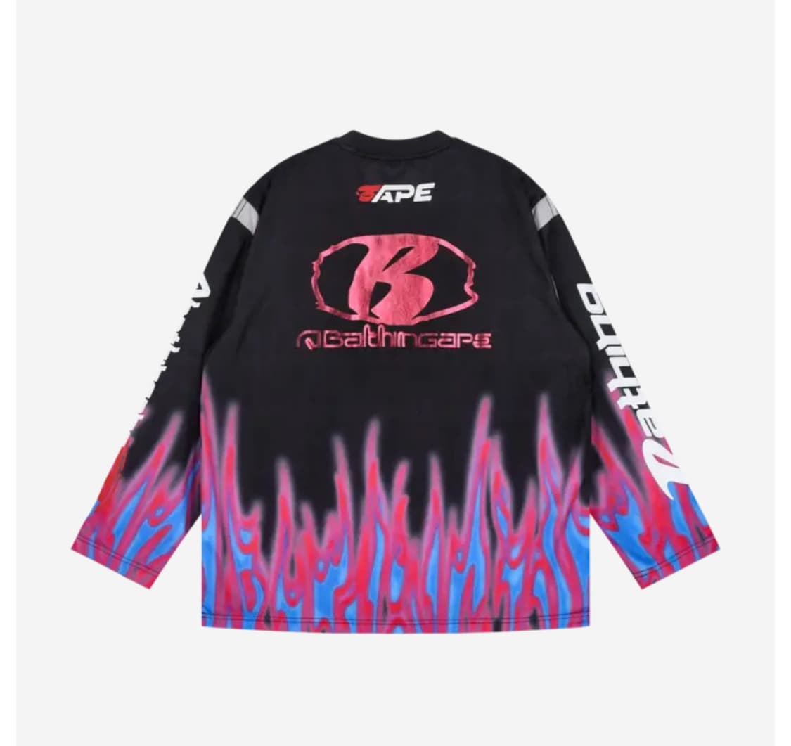 Bape 베이프 플레임 풋볼져지 블랙 M 상품이미지2