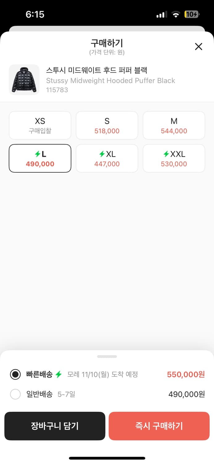 스투시 미드웨이트 후드 패딩 L 팝니다 상품이미지1