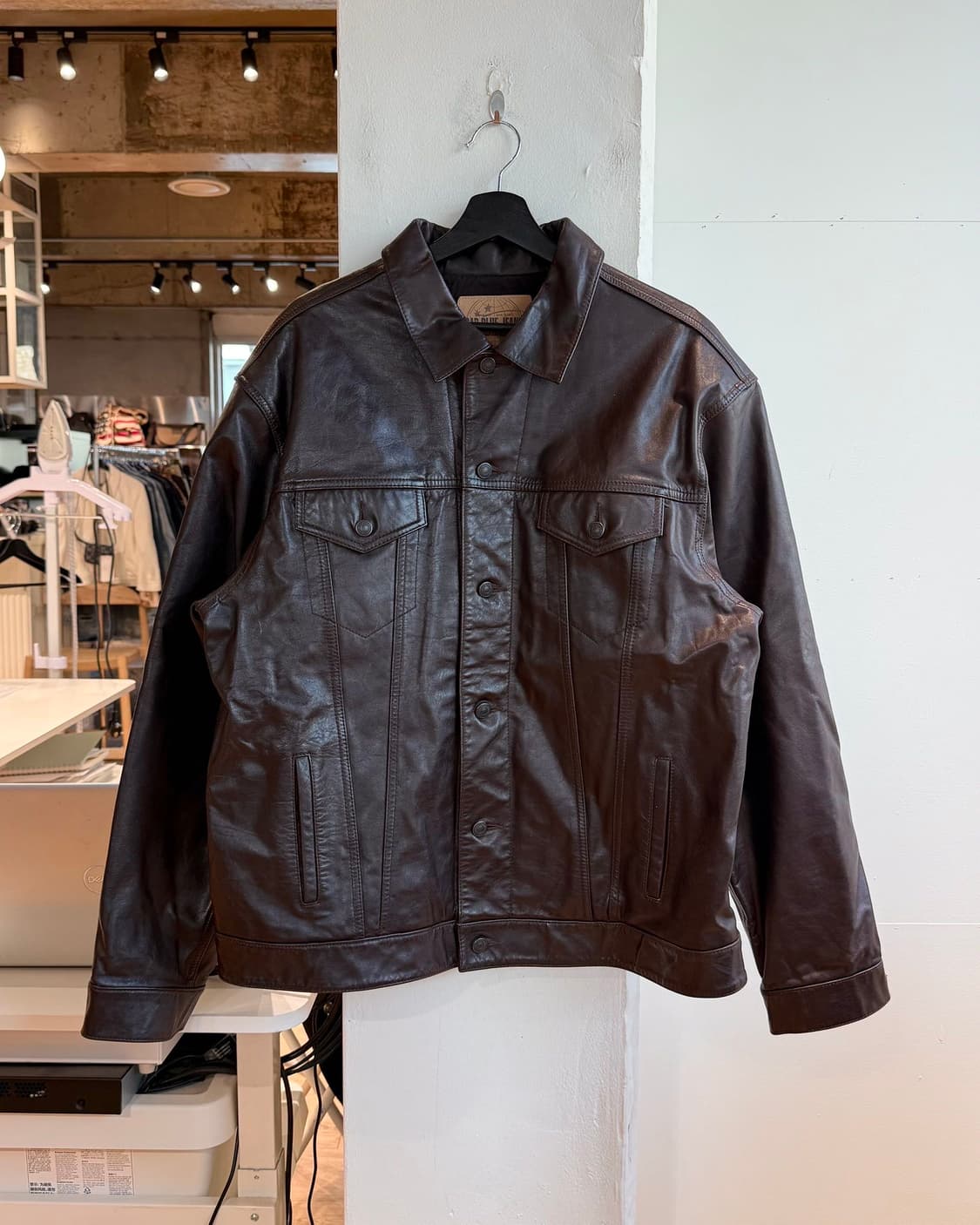 갭 블루 진스 브라운 레더 트러커 자켓 상품이미지2