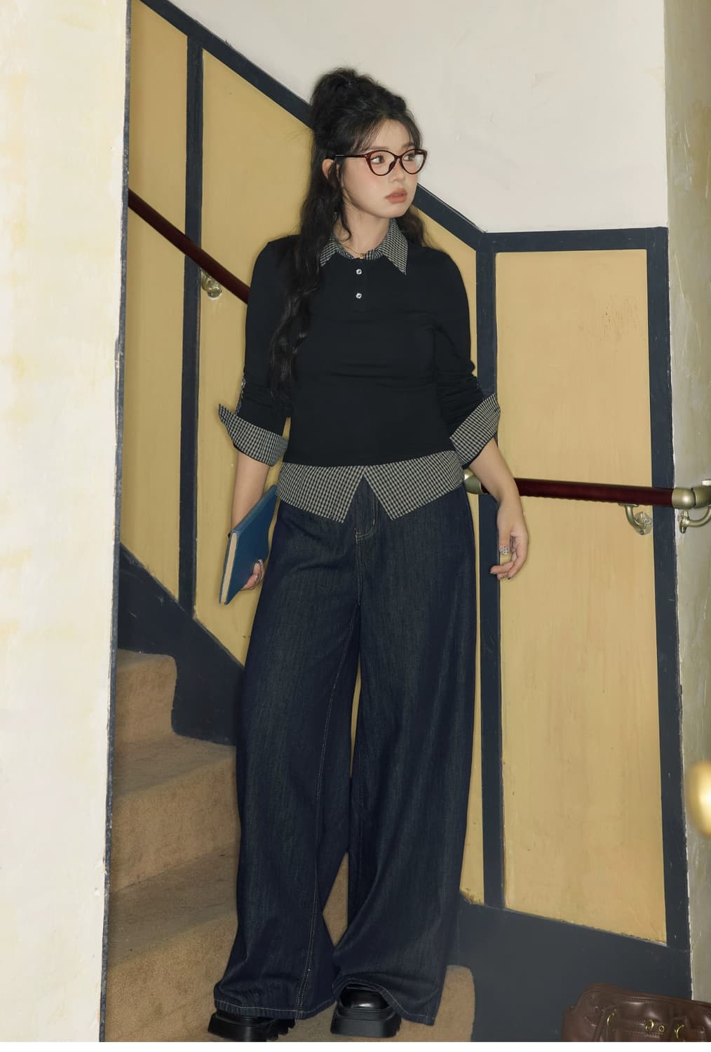 Lyuocheng Checkboard Polo Shirt <Black> 상품이미지4