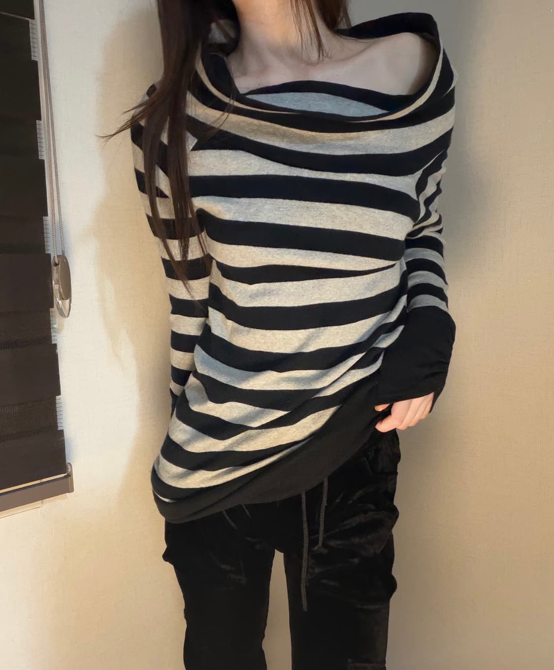 stripe turtleneck shirring point ops 상품이미지1