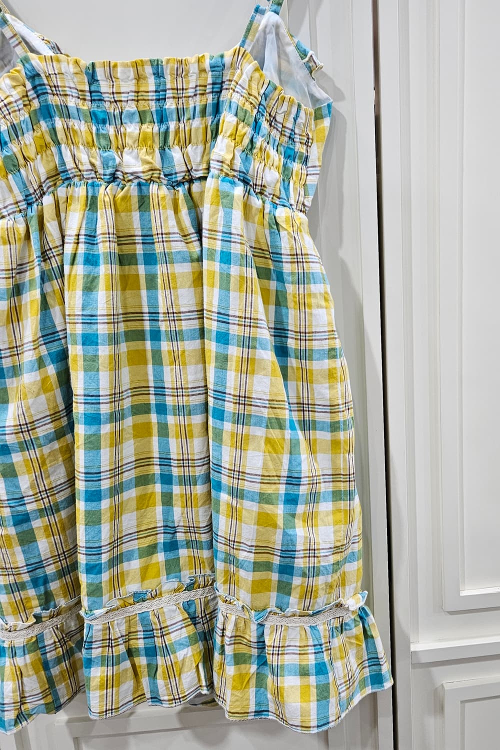 옐로우/블루 체크 끈 원피스 상품이미지6