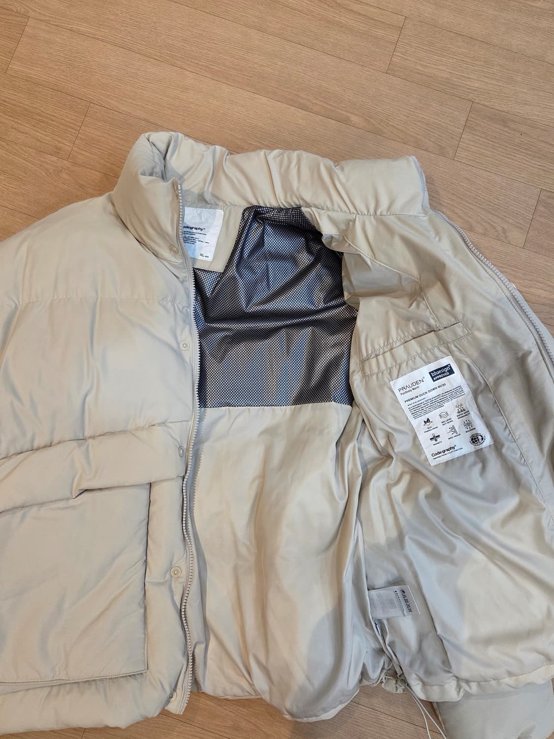 코드그라피 덕다운 숏패딩푸퍼 라이트베이지 xl 상품이미지3