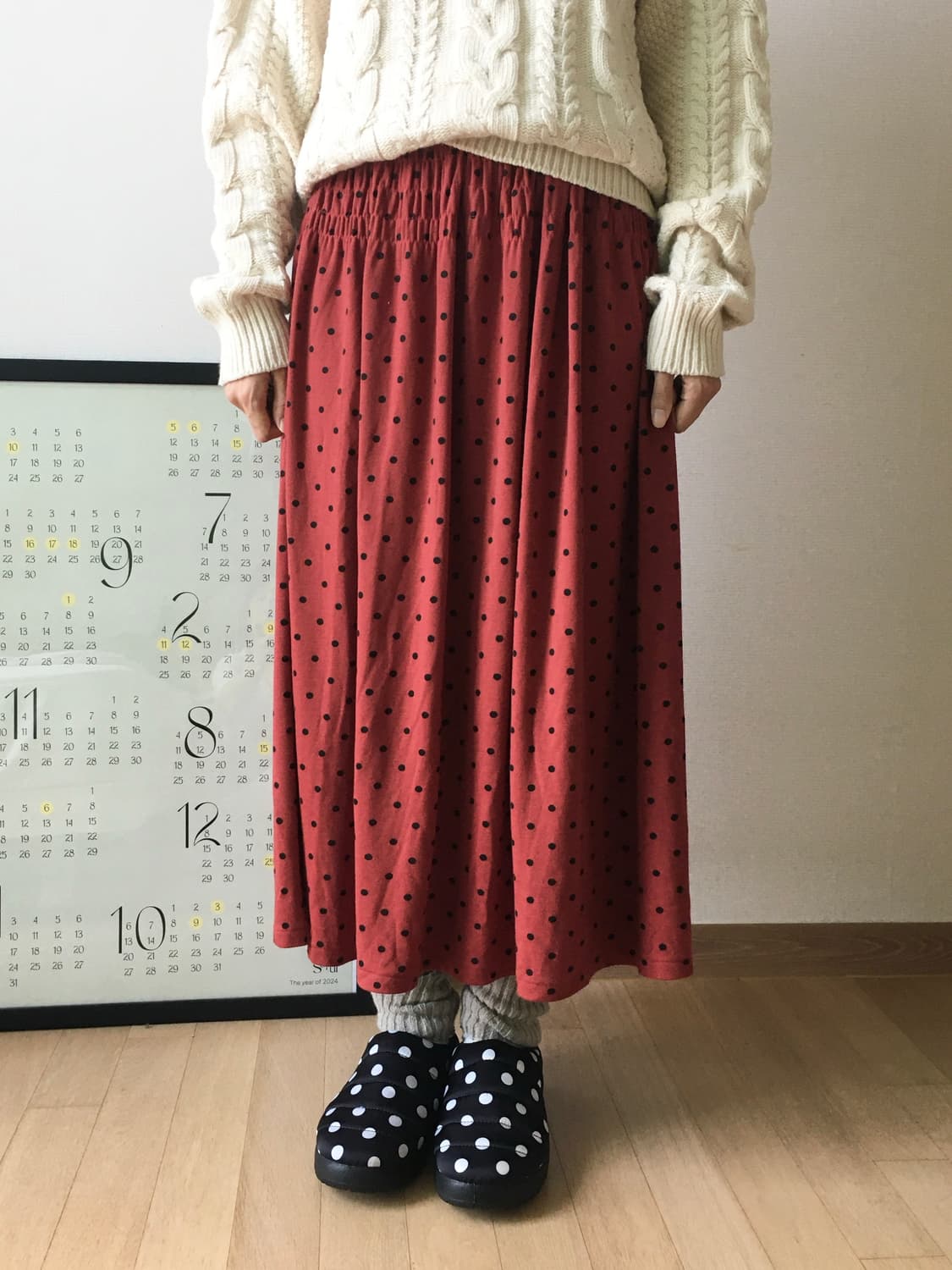 도트 스모킹 롱 스커트 상품이미지1