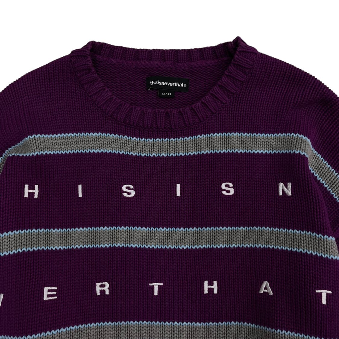 디스이즈네버댓 카키 배색 배열로고 퍼플 니트 L 상품이미지4