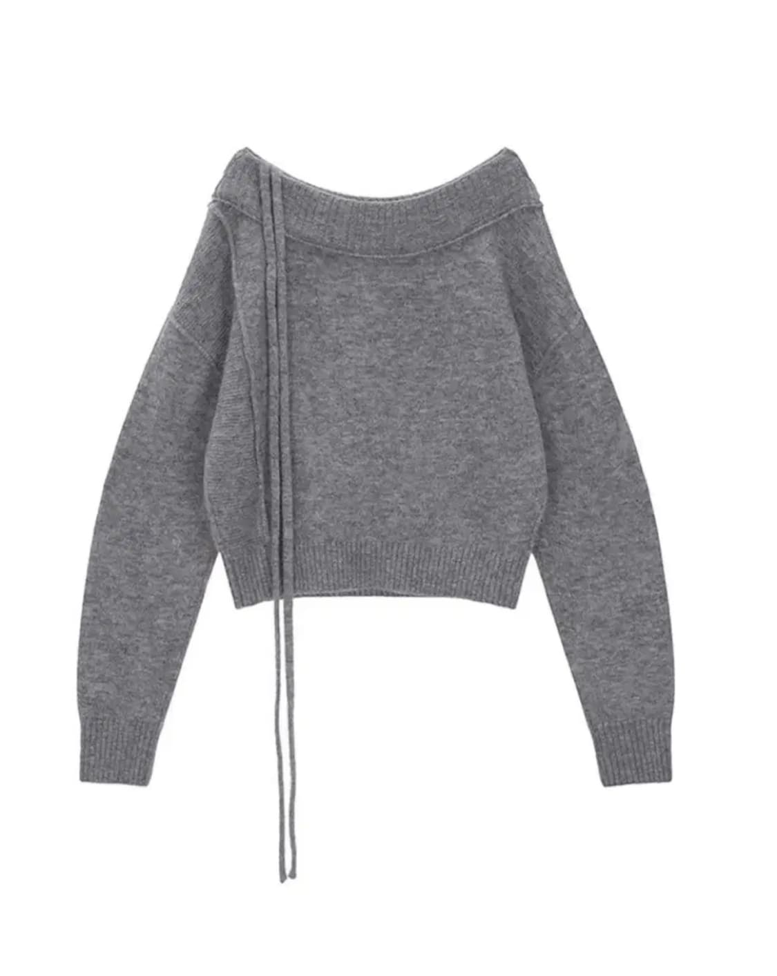 마뗑킴 오프숄더 스트링 니트 그레이 상품이미지1