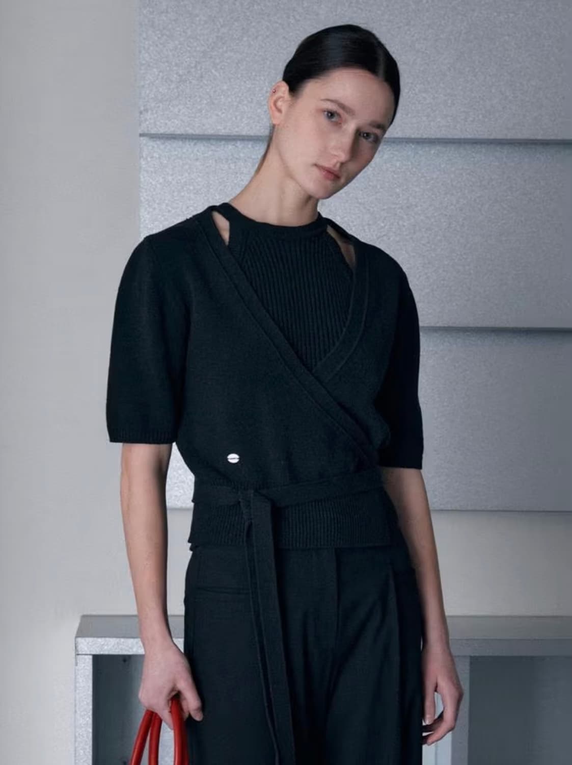 보카바카 반팔 니트 랩 가디건+홀터 슬리브리스 SET 상품이미지2