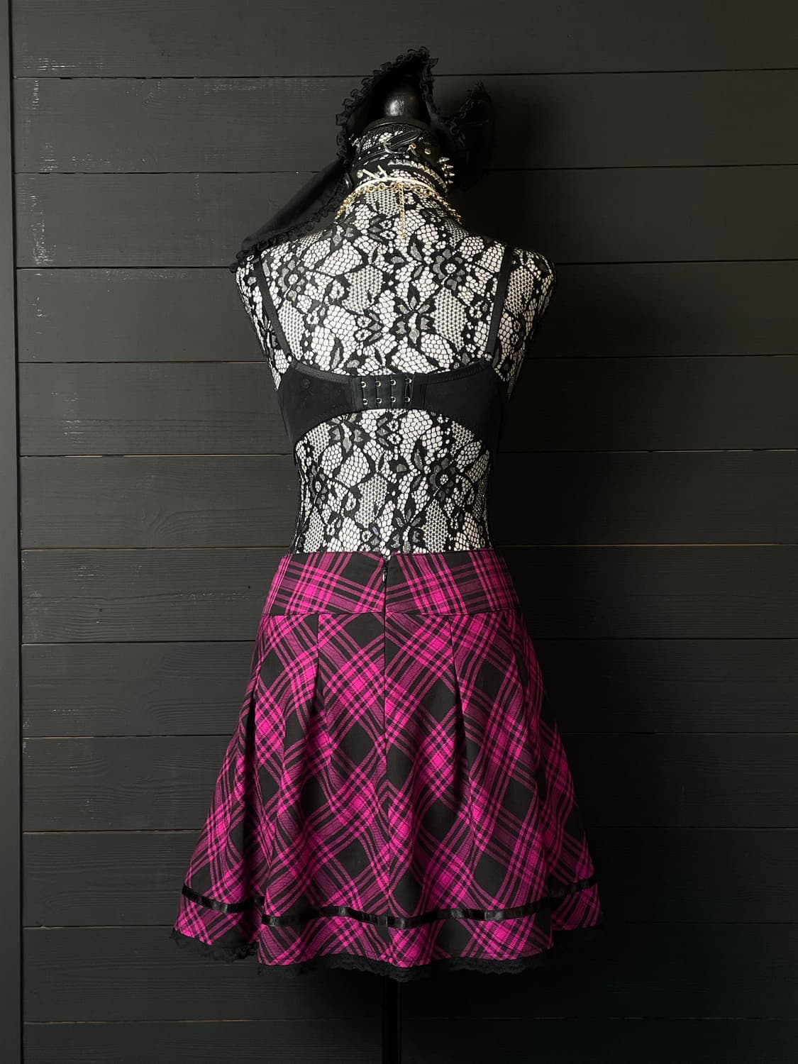 JPN 갸루 핫핑크 체크 패턴 스커트 치마 상품이미지4