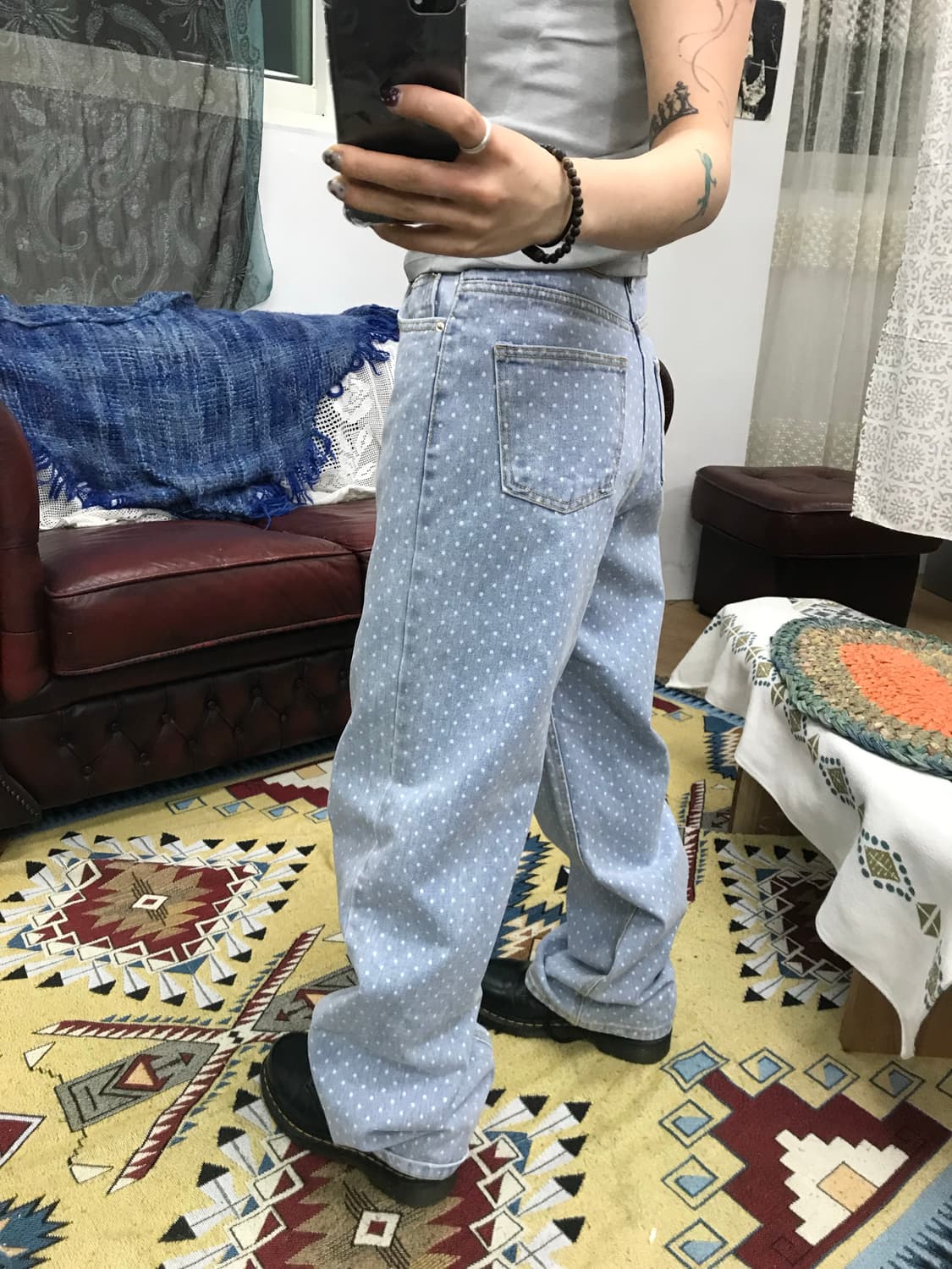 빈티지 여성 도트 데님팬츠(Z1045) 상품이미지2