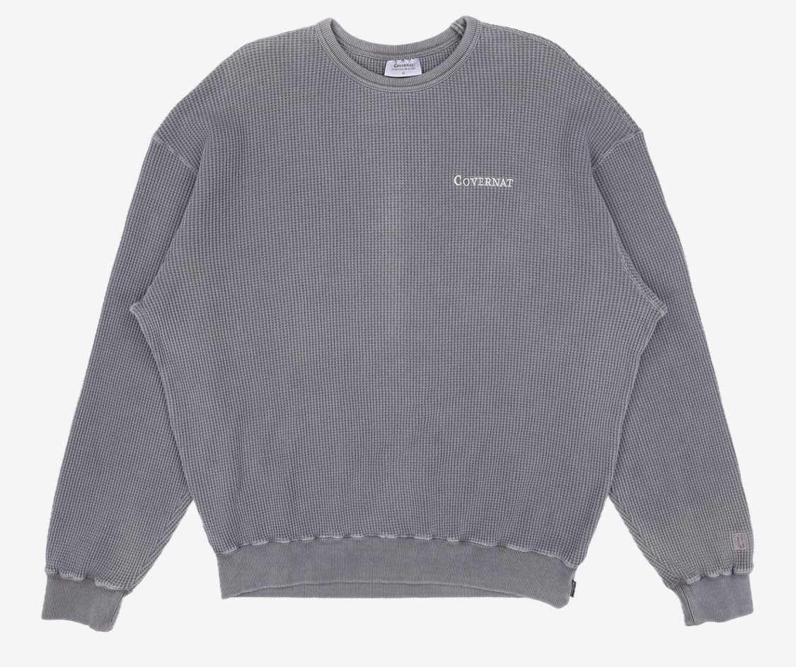 커버낫 피그먼트 와플 스티치 맨투맨 차콜 (L) 상품이미지1