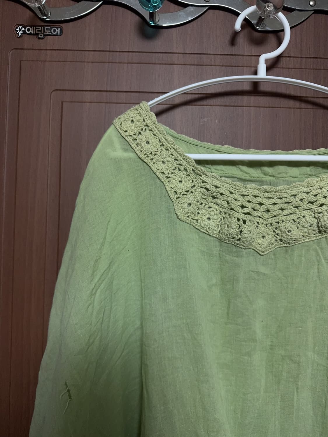 하구미 히피 모리걸 빈티지 연두색 크로셰 레이스 블라우스 상품이미지2