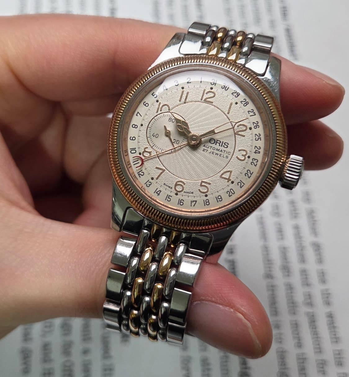 레어] 빈티지 오리스 빅크라운 포인터데이트 스몰세컨즈 코인베젤 브슬 ve 상품이미지3