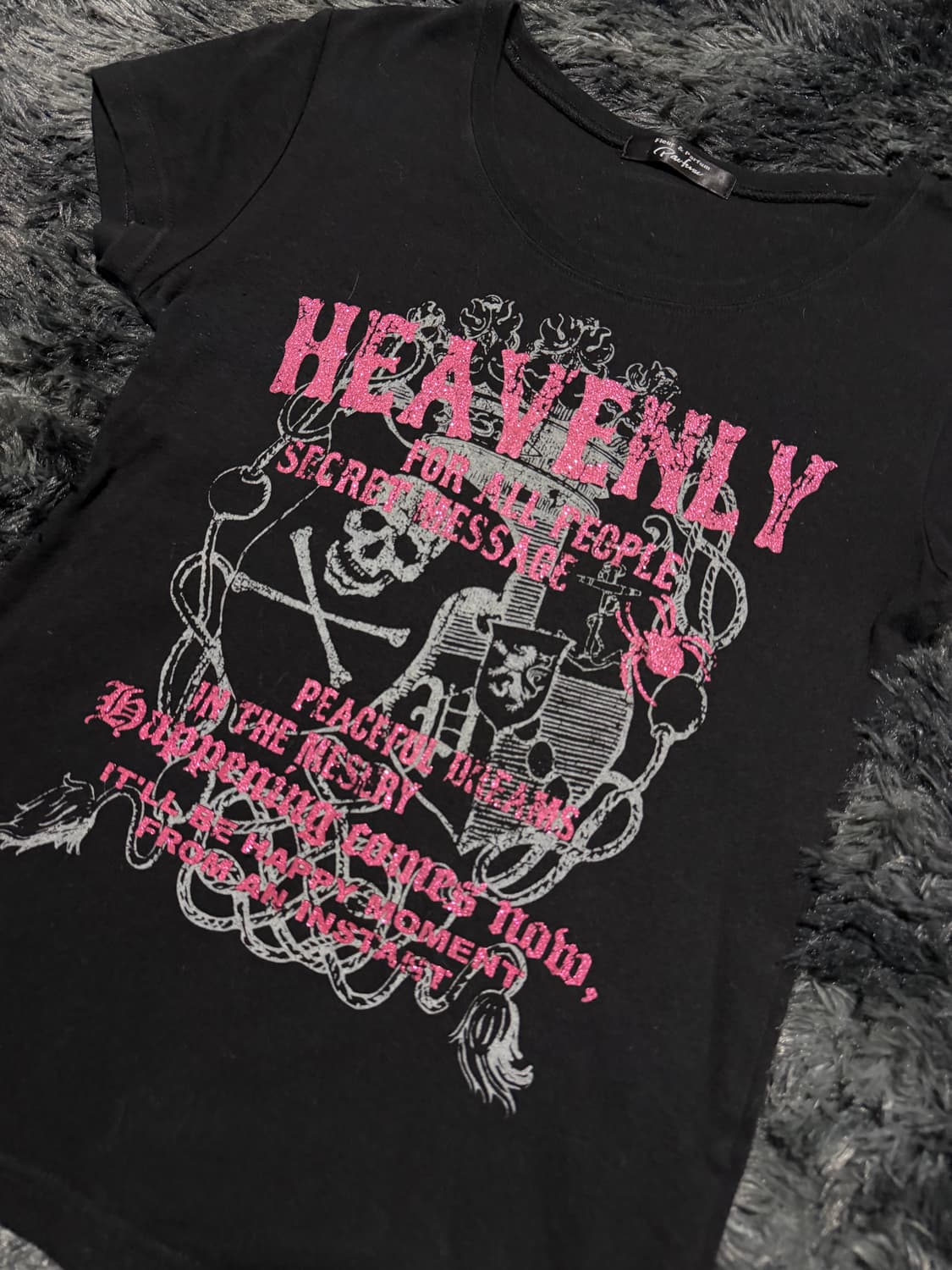 핑크레터링&해골프린팅 펑크St 반팔 상품이미지2