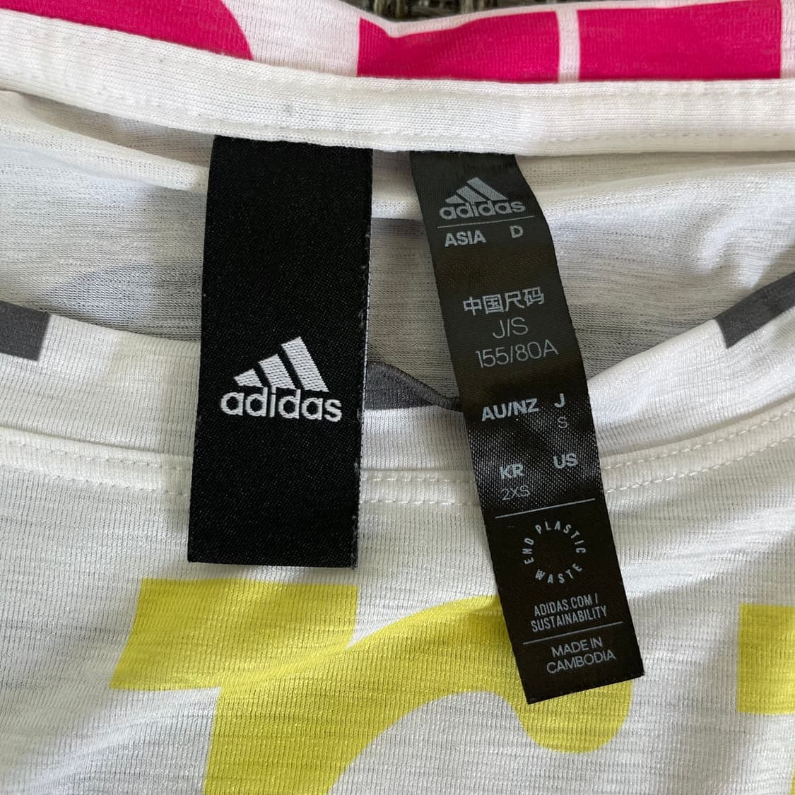 아디다스 화이트 프린팅 폴리 반팔 티셔츠 2XS 상품이미지6