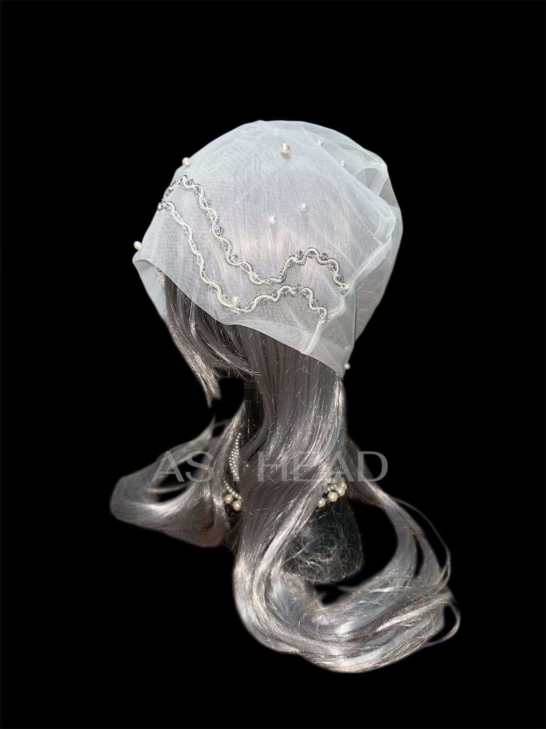 시스루 매쉬 진주 레이스 핸드메이드 롱 비니 상품이미지2