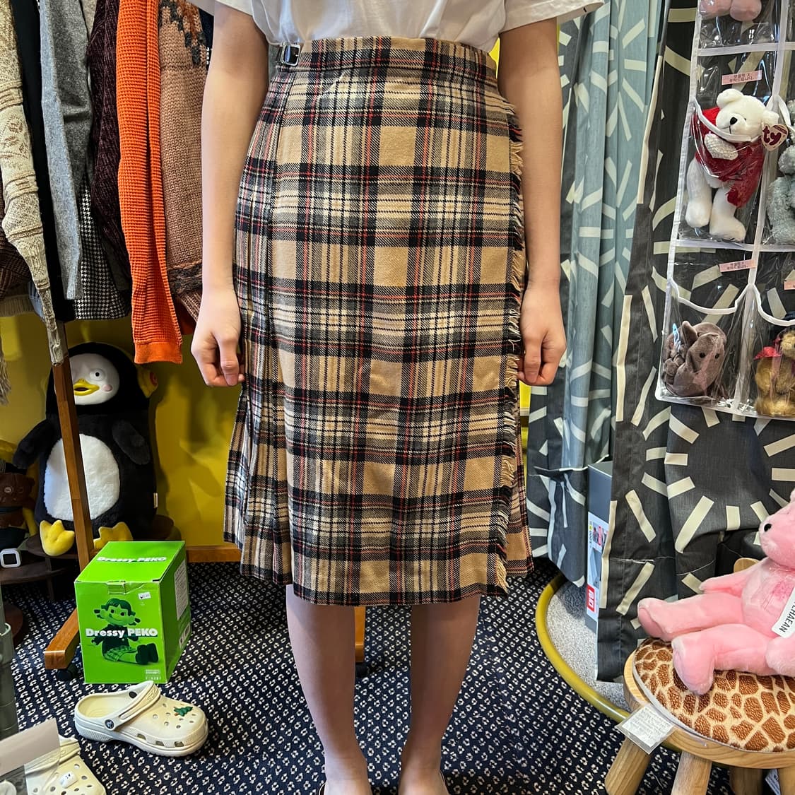 [Japanese Vintage] 체크 울 미디 플리츠 랩 스커트 상품이미지3