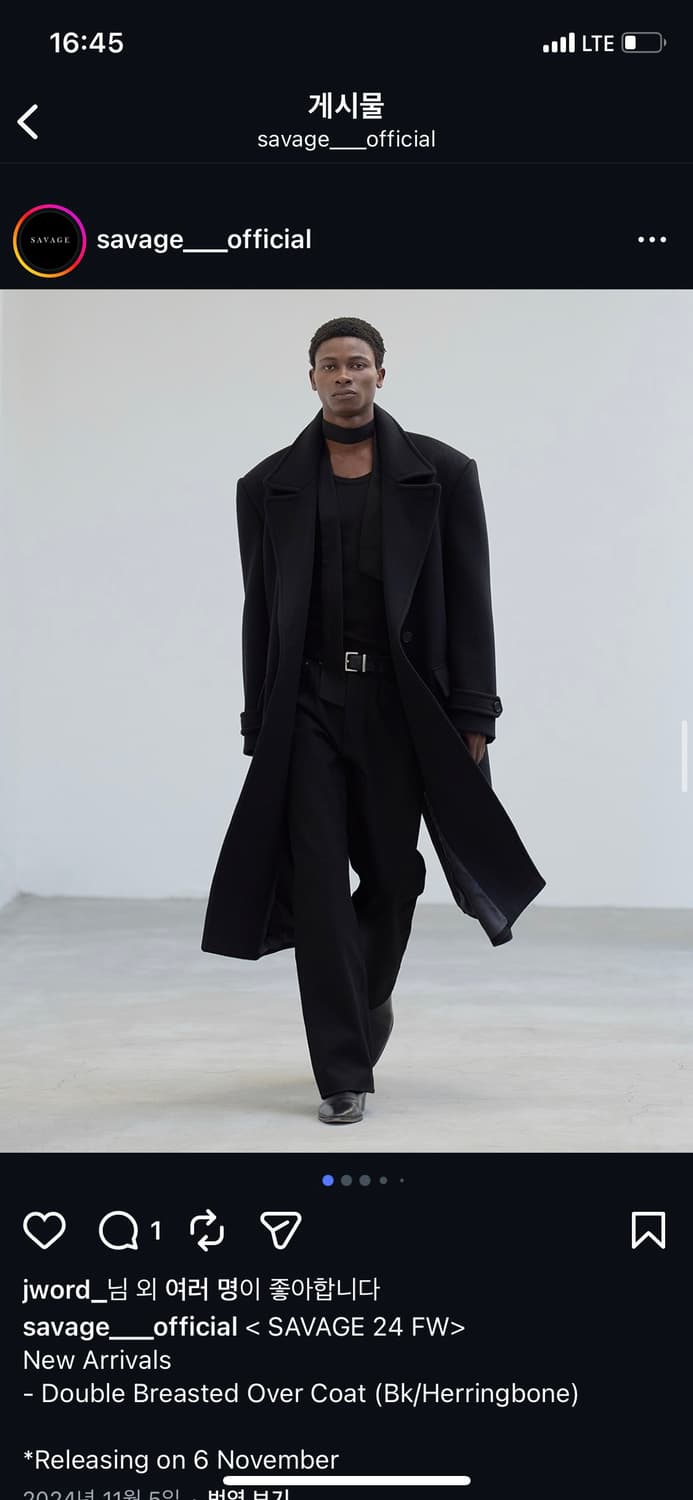 세비지 더블 브래스티드 코트 블랙 상품이미지1