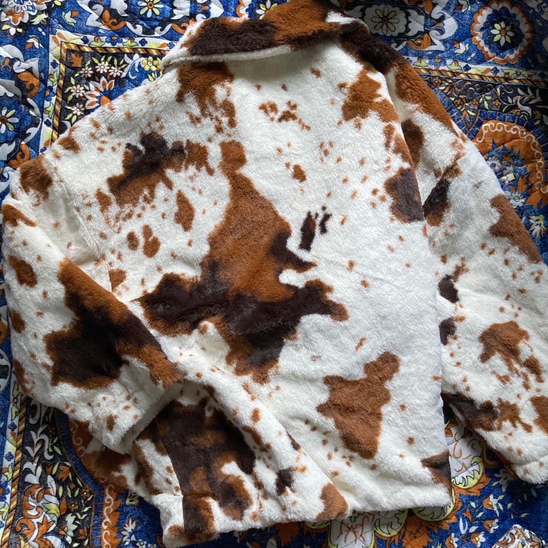 빈티지 사우스 웨스턴 카우 스킨 패턴 플리스 퍼 버튼 포켓 자켓 아터 상품이미지6
