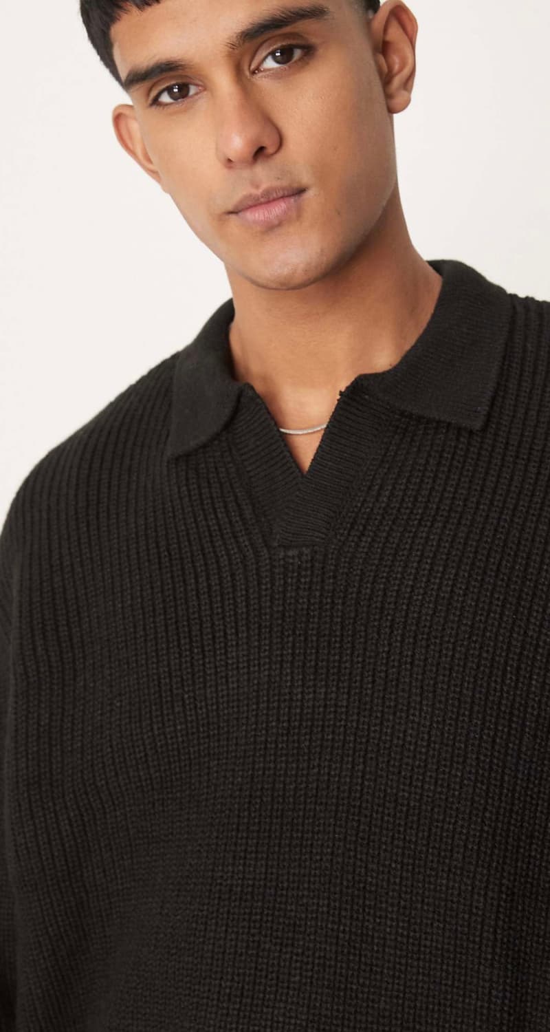 ASOS DESIGN 오버사이즈 니트 폴로 블랙 / S 상품이미지1