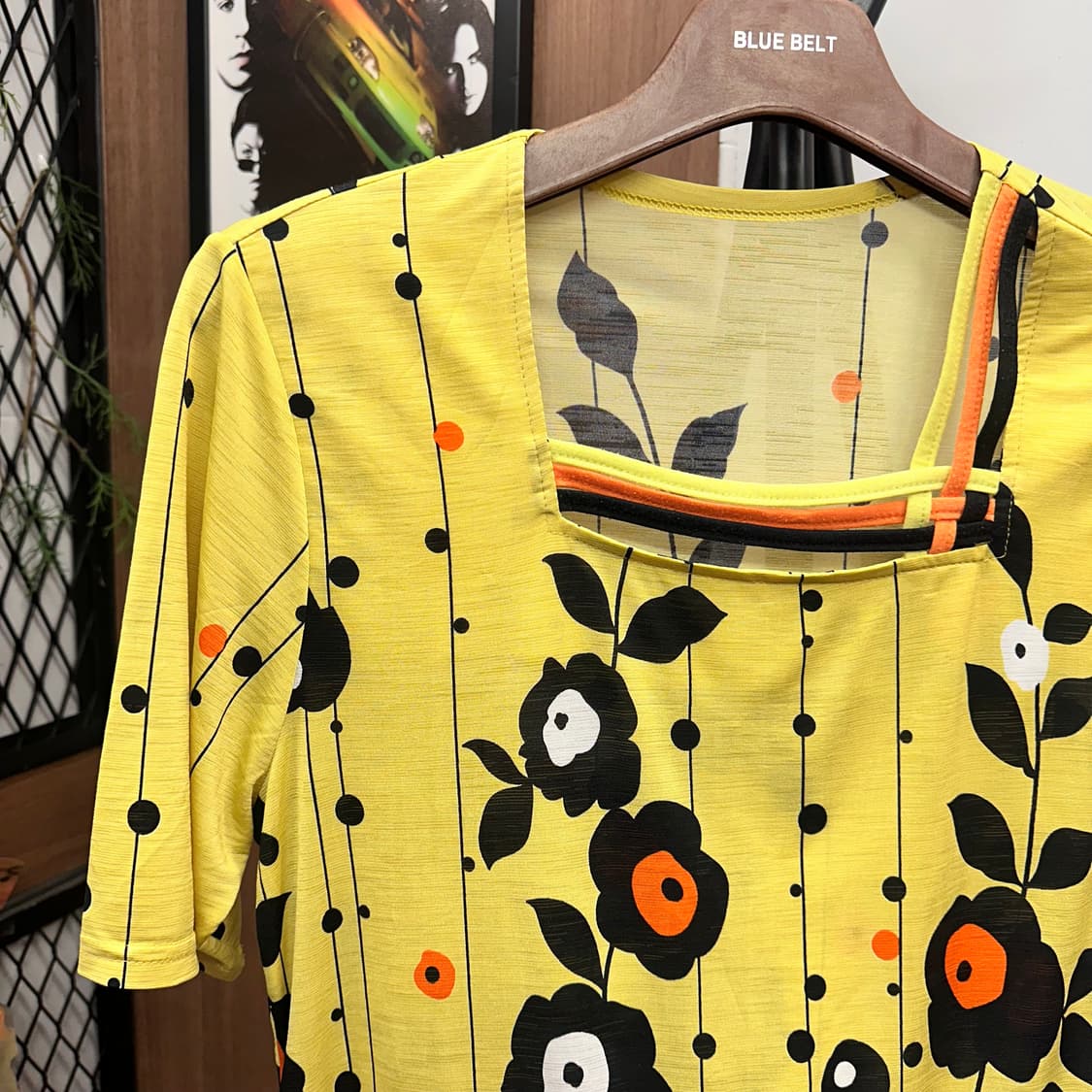 Floral Pattern Boat Neck Blouse Top 상품이미지3