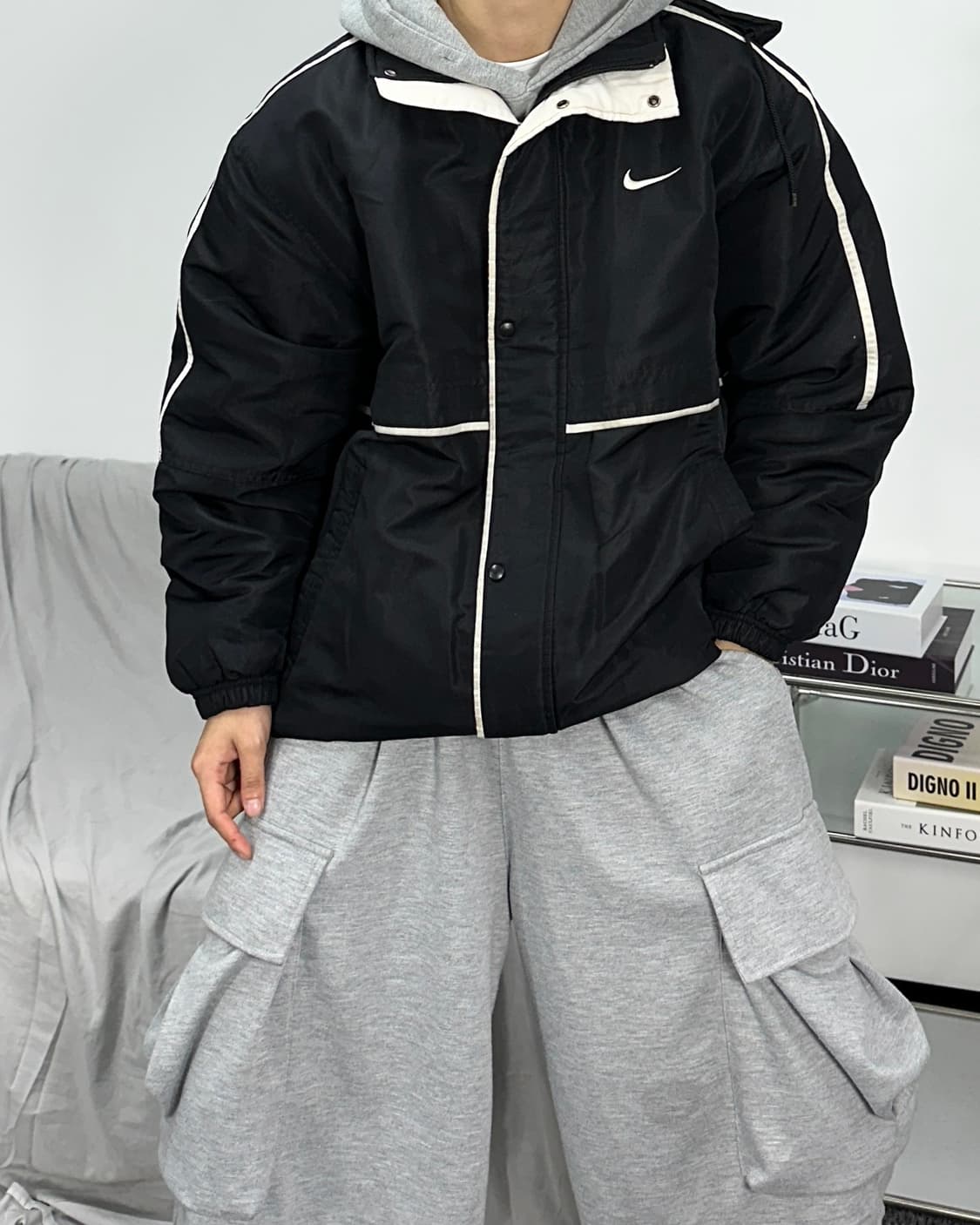 나이키 올드스쿨 화이트 라인 누빔 점퍼 M 상품이미지2