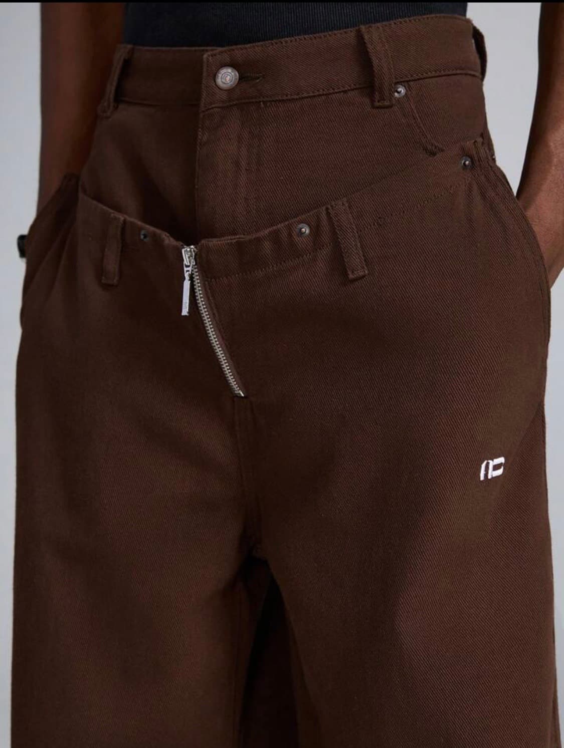 S 브라운 와이드 팬츠 스트릿 청바지 벌룬 상품이미지4