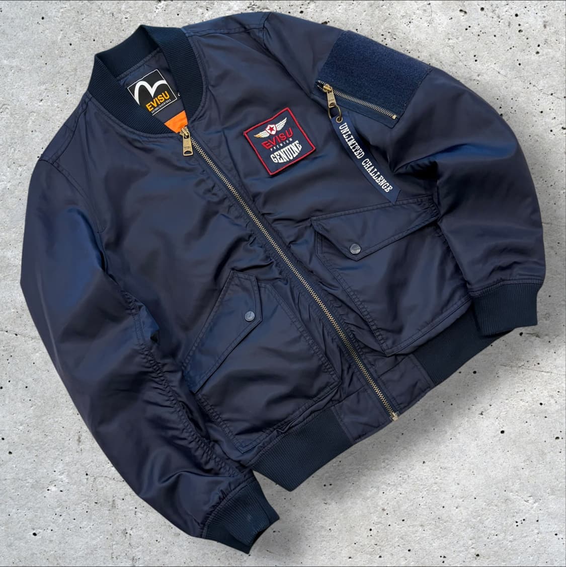 [95] 에비수 패치 나일론 봄버 자켓 네이비 D845 상품이미지2