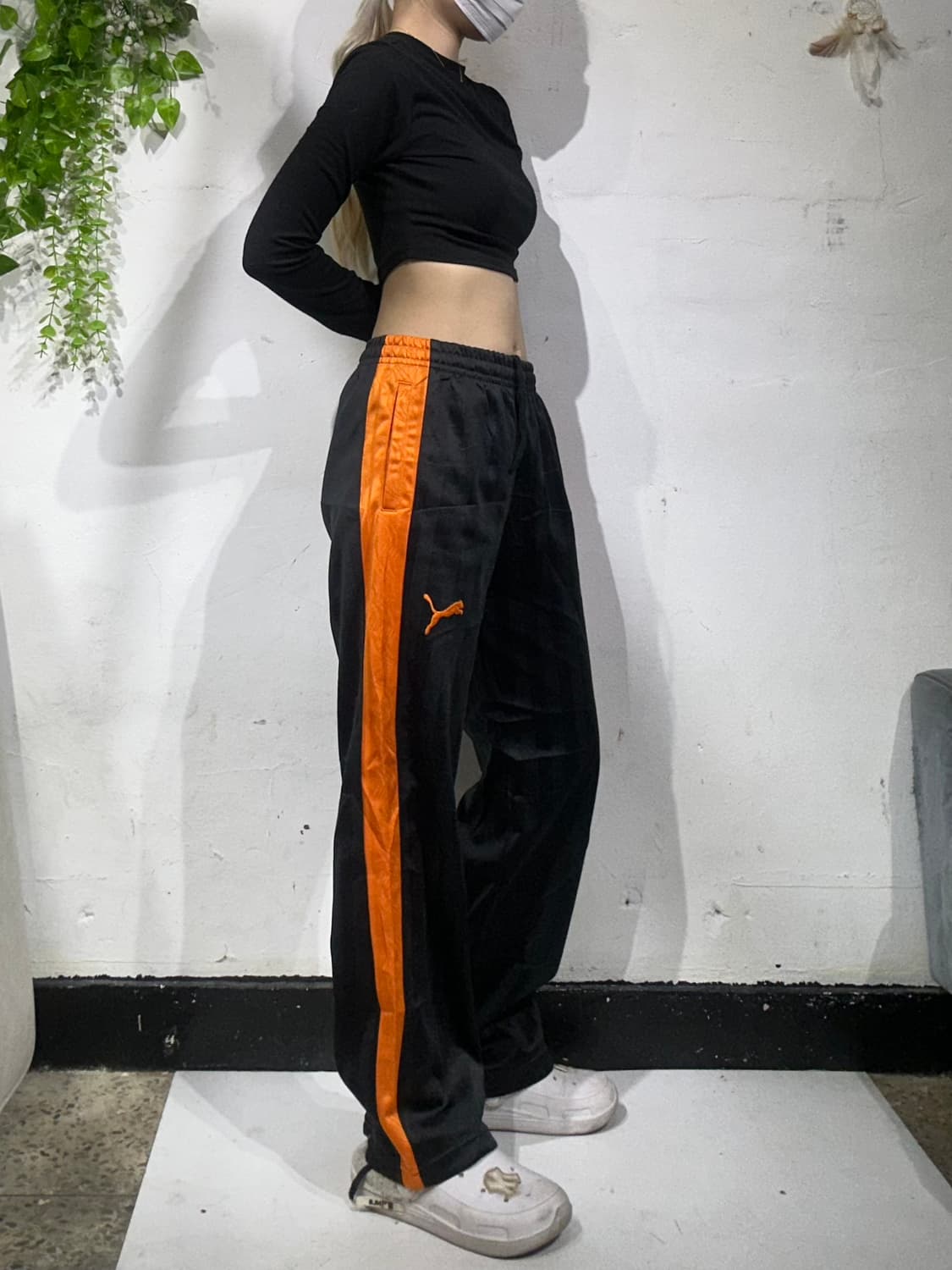 푸마 블랙 오렌지 사이드 라인 와이드 팬츠 S 상품이미지1