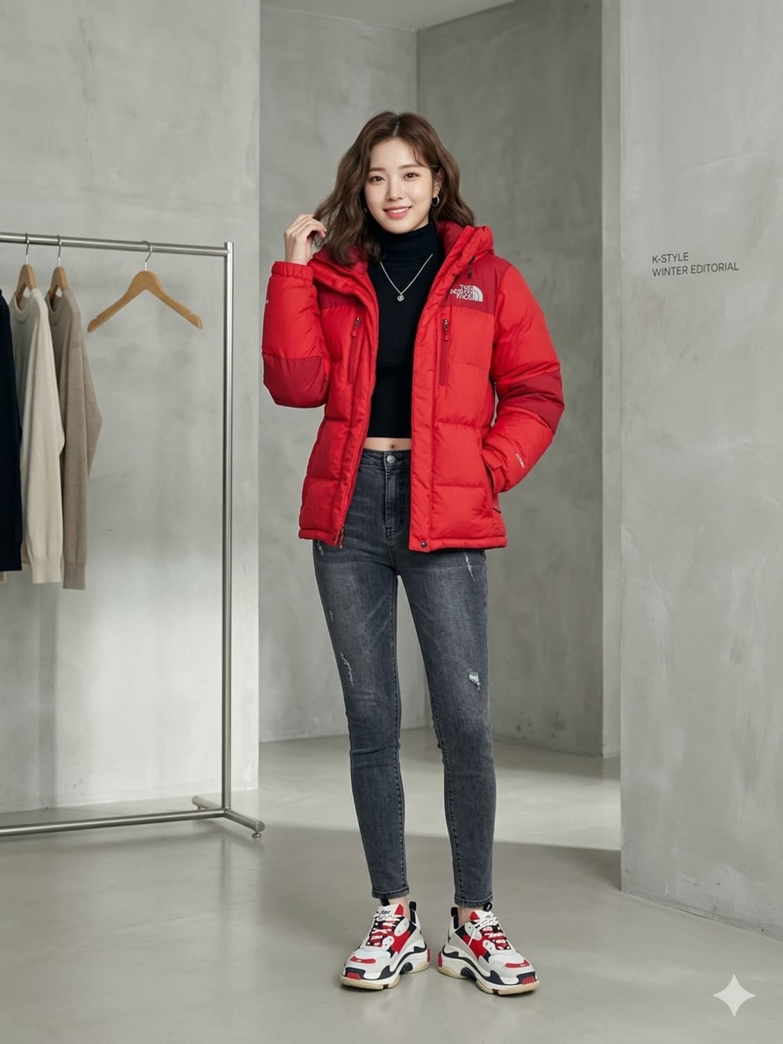 노스페이스 하이벤트 800필 구스다운 패딩 레드 상품이미지1