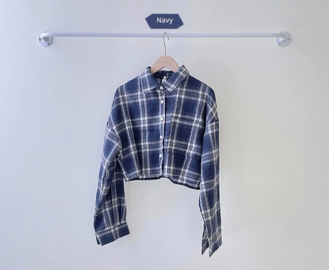 모디핏 네이비 체크 크롭 셔츠 상품이미지3