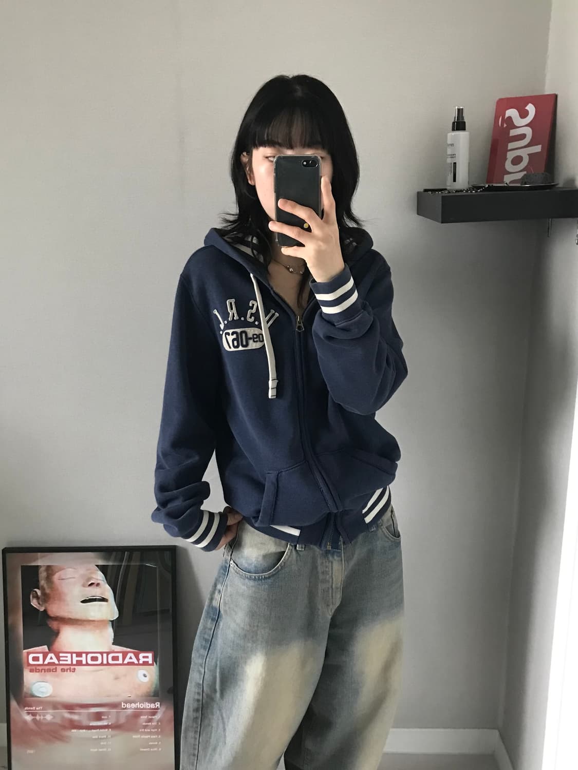 폴로 진스 컴퍼니 자수 로고 블루 후드집업 상품이미지3