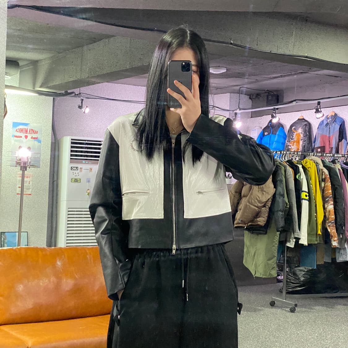 마뗑킴 콤비네이션 레더 자켓 B3979 상품이미지1