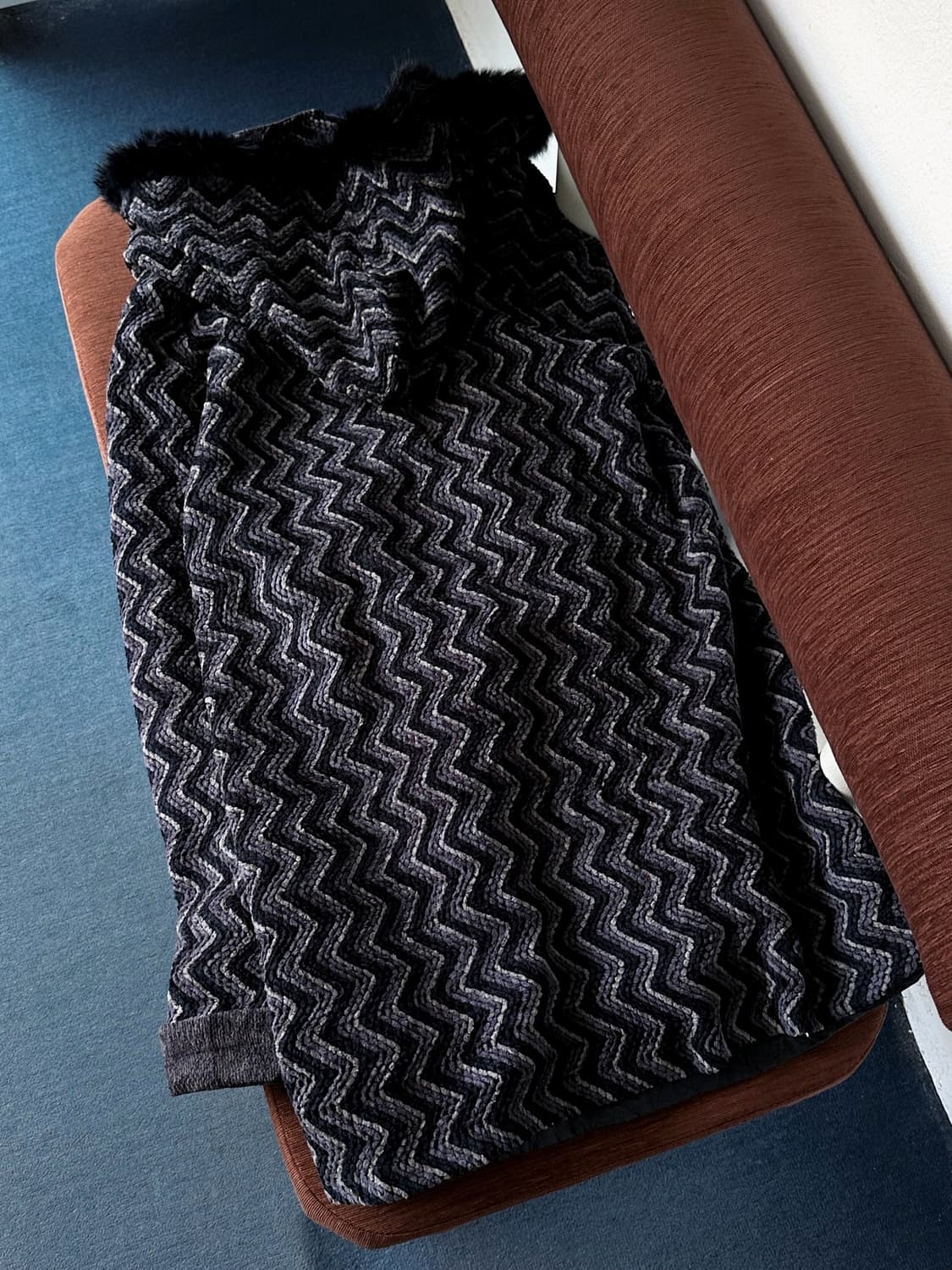 Design knitted fabric 2way hood coat 상품이미지4