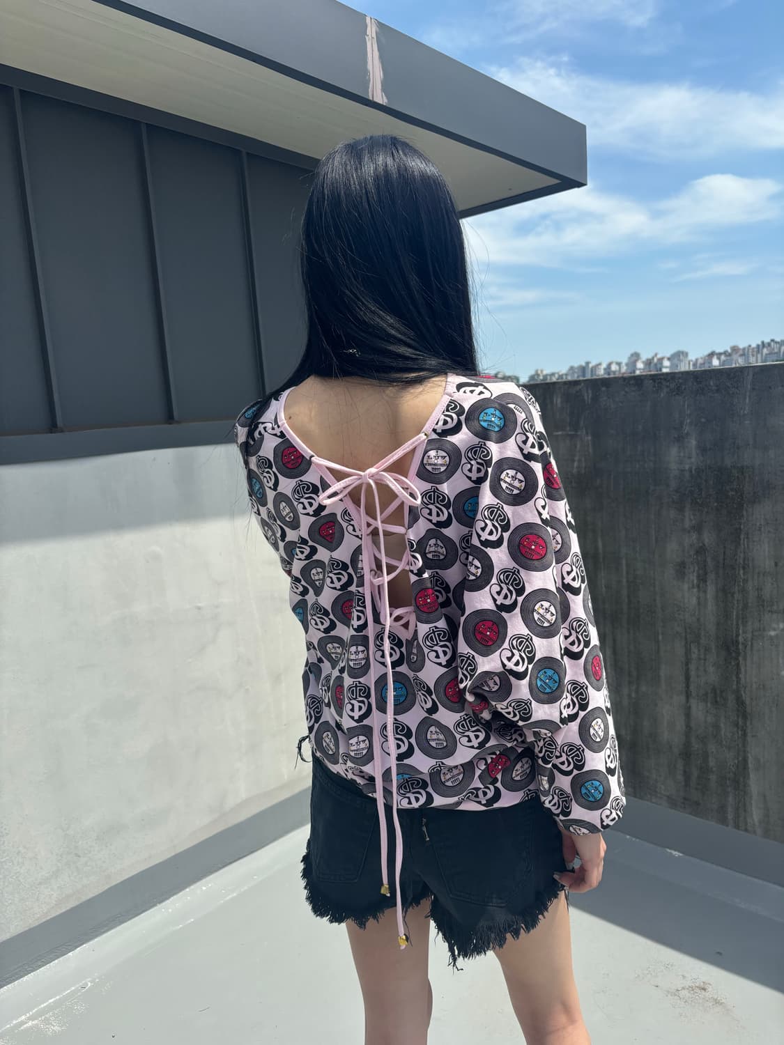 달러 프린팅 키모노 레이스업 티셔츠 상품이미지3
