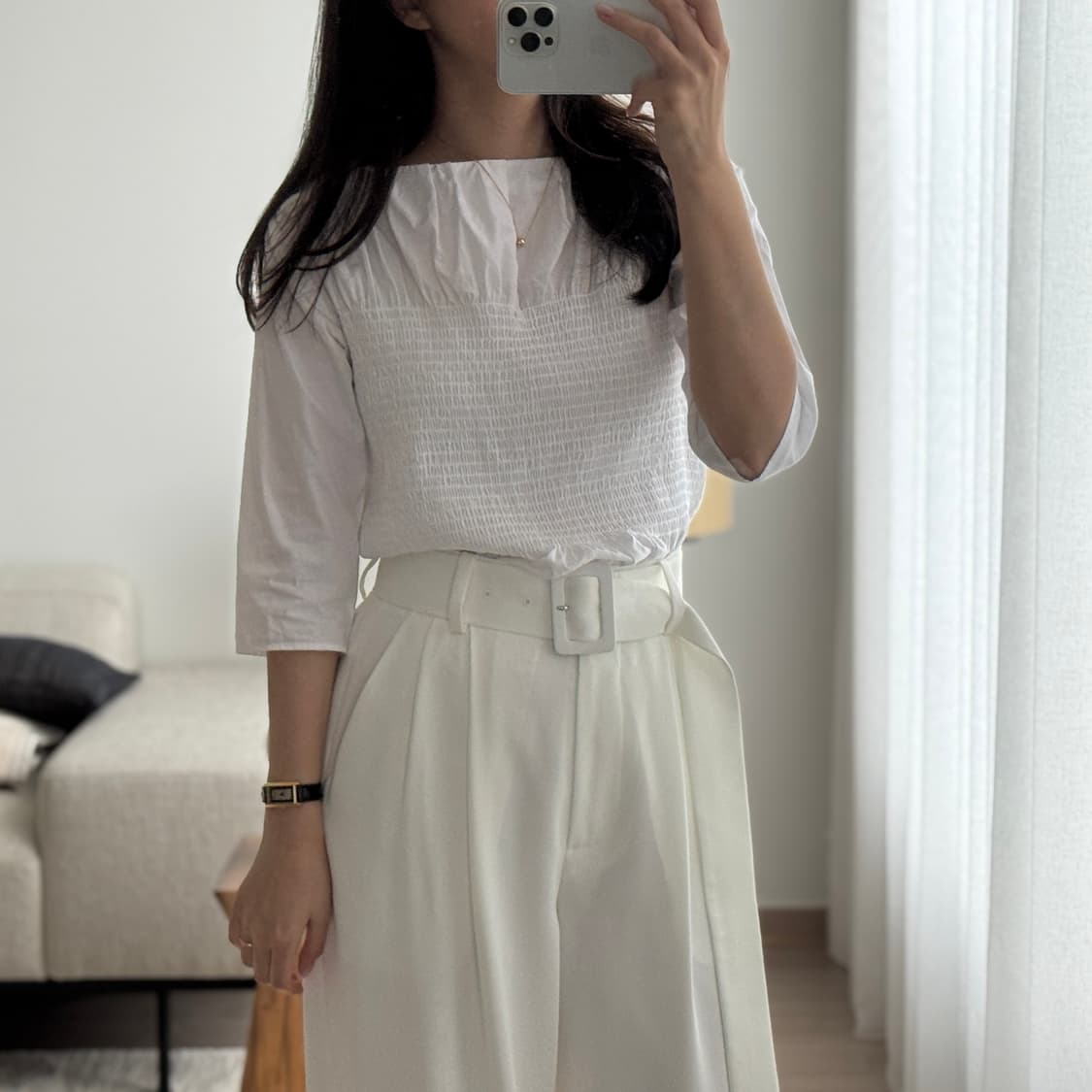 <실착 1회🖤> 일본 디자이너 브랜드 SEEALL 게더 코튼 블라우스 상품이미지6