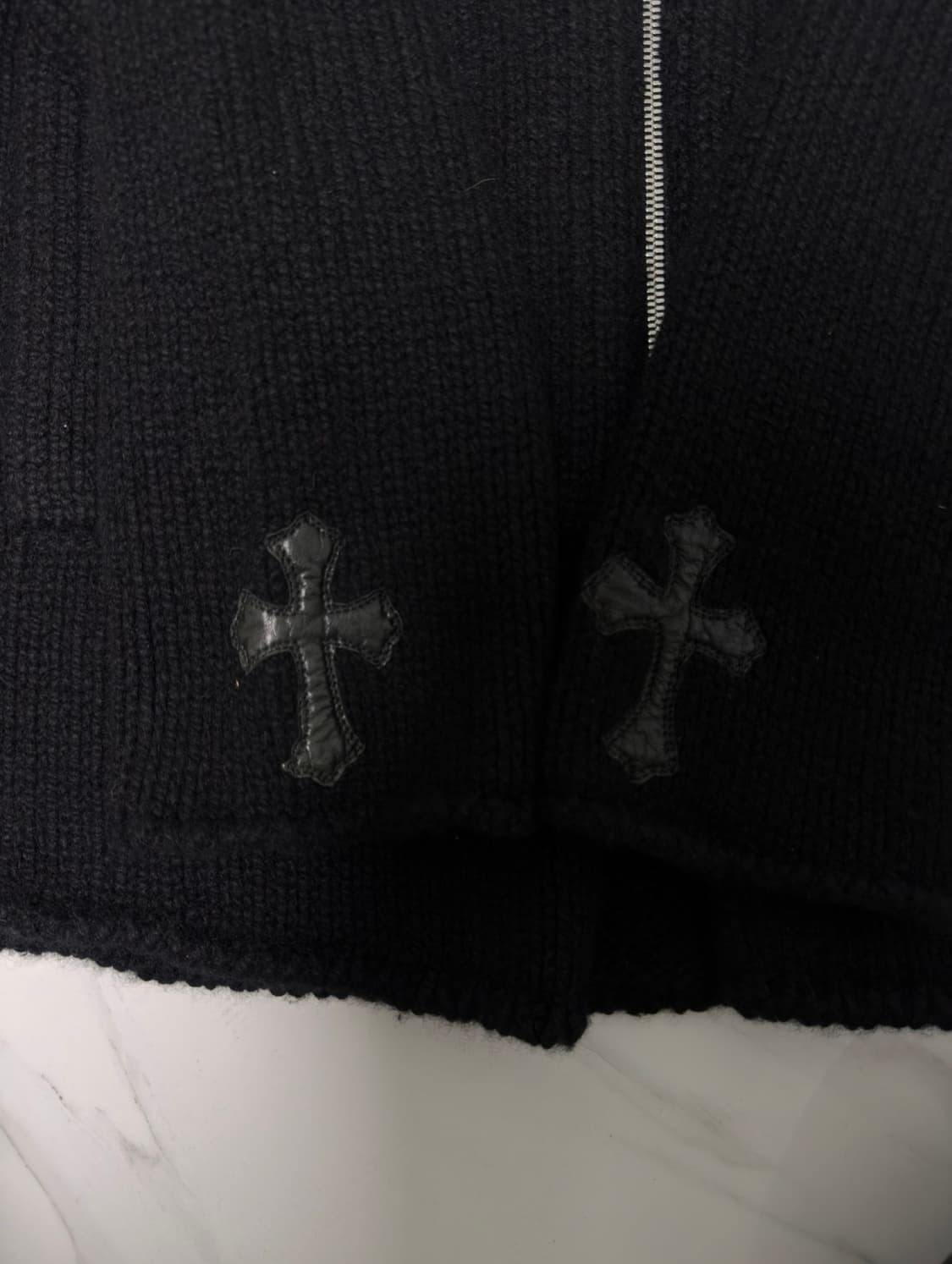 신형 크롬하츠 VIC 크로스 레더패치 빅크로스 캐시미어 후드집업 L 상품이미지2